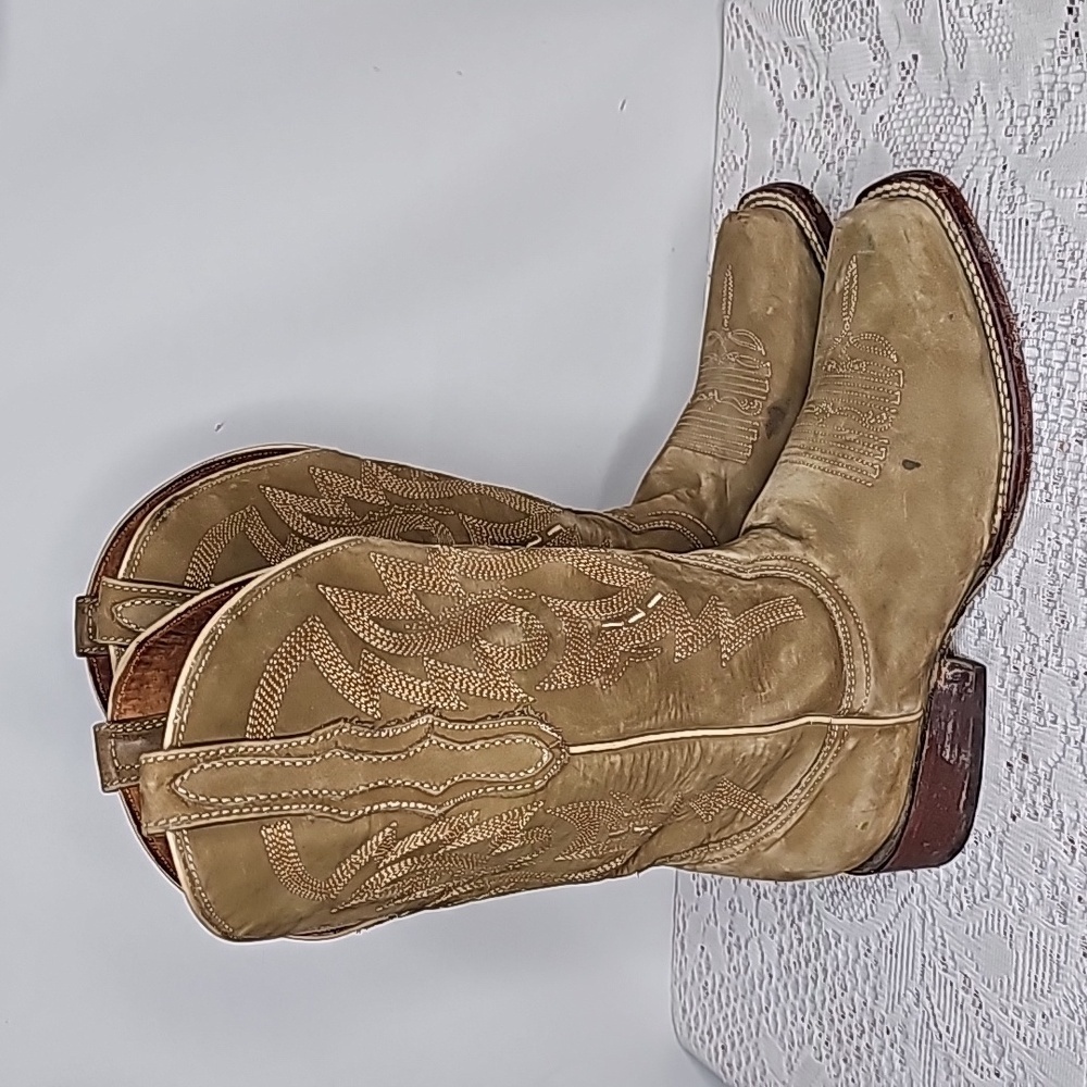 Centenario tan western cowboy cowgirl rodeo barn farm horse pull on boots sz 9